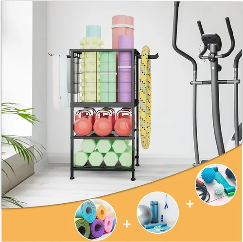 Vista 3 de Estante de Mancuernas para Hogar, Estante de Peso para Gimnasio en Casa, Estante de Almacenamiento para Esterilla de Yoga, Organizador de Equipo