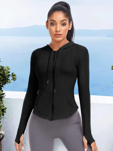Vista 3 de VUTRU Chaqueta deportiva con capucha y cremallera completa para mujer