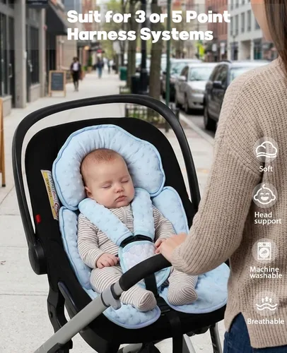 Vista 6 de Inserto reversible para asiento de coche para bebé, almohada de apoyo para cabeza y cuerpo de 2 en 1 para recién nacidos y niños pequeños, cojín