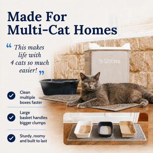 Vista 8 de Tamizador de Arena para Gatos - SiftEase Limpieza Rápida y Fácil sin Necesidad de Pala, Tamizador Grande con Contenedor para Arena Duradera