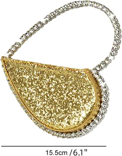 Vista 2 de Anopo Mini corazón forma redonda Rhinestone embrague bolso bolso marco diamante brillo lentejuelas brillantes bolso de noche boda fiesta