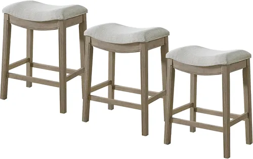 Vista 16 de ROME + OAK Juego de 2 Taburetes de Mostrador Parker de 26", Taburete de Bar de Cocina sin Respaldo Tipo Silla de Montar en Acabado de Madera Natural