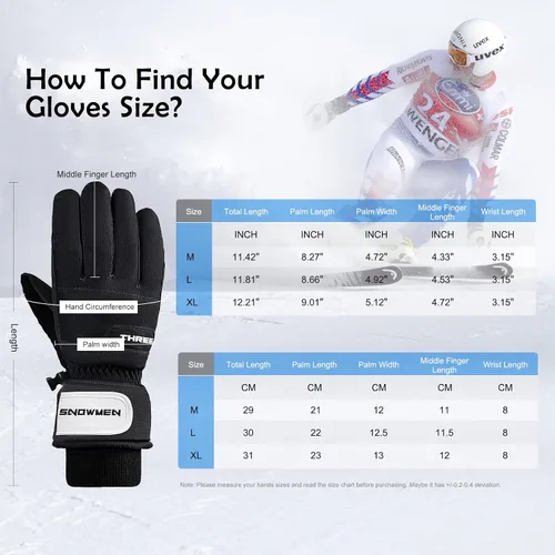 Vista 4 de Durio Guantes de esquí impermeables para mujeres y hombres, guantes de esquí para mujeres y hombres, guantes de nieve para pantalla táctil, guantes