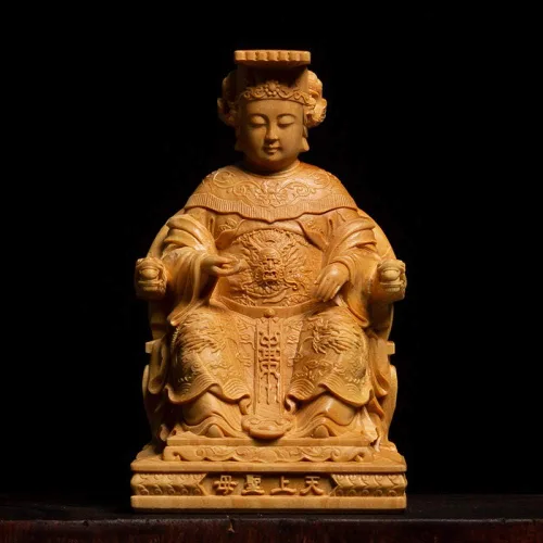 Vista 2 de Abstracción Escultura Mazu Estatuas Mar Dios Buddha Tallas Madera Sólida Decoración para el Hogar