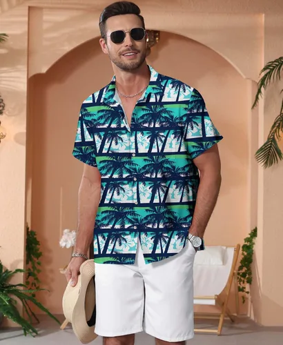 Vista 190 de KYKU - Camisa hawaiana funky para hombre, ropa tropical para vacaciones en Palm Beach