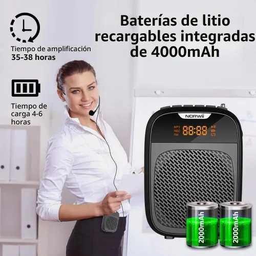 Vista 5 de Norwii Mini amplificador de voz, habla portátil con auriculares con Negro