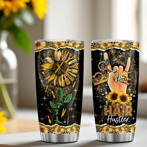 Vista 5 de Hair Hustler - Vaso de acero inoxidable de 20 onzas con texto en inglés "You Are My Sunshine", regalos de girasol para estilistas, regalos