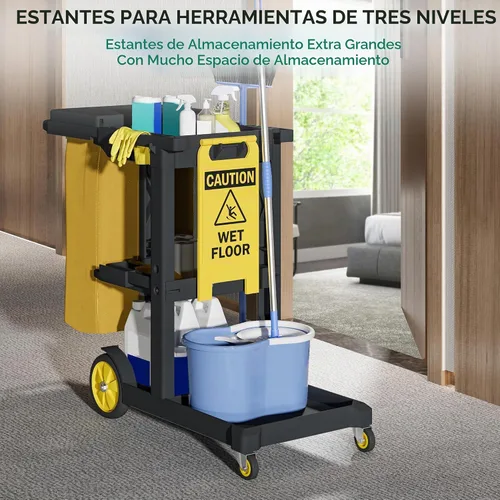 Vista 6 de YITAHOME - Carros de limpieza con ruedas de 3 estantes, color negro