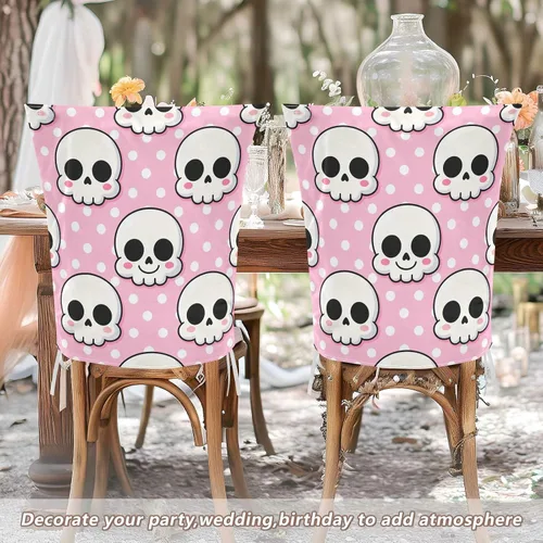Vista 5 de Juego de 2 fundas para silla de banquete decorativas con diseño de calavera blanca para sillas de comedor