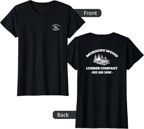 Vista 47 de Morning Wood Lumber Company - Camiseta con estampado de espalda delantera, Negro, S