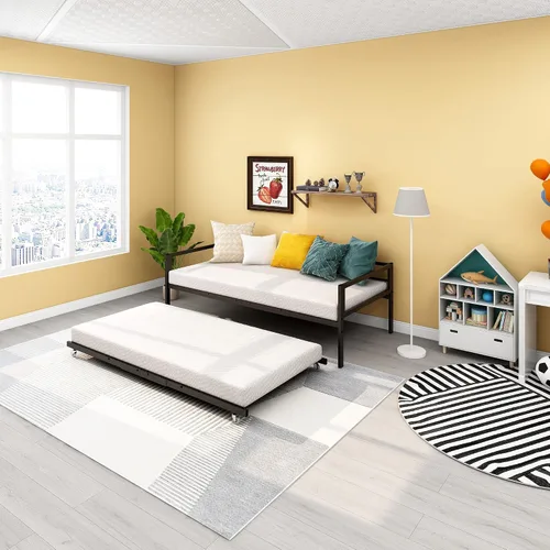 Vista 8 de HOMERECOMMEND Sofá cama de metal de tamaño individual con nido y listones de metal resistente, soporte para sofá cama, plataforma doble, base