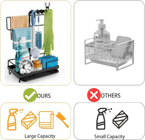 Vista 3 de GSlife Organizador de fregadero de cocina, soporte grande todo en uno con toallero, organizador de encimera resistente a la corrosión con bandeja