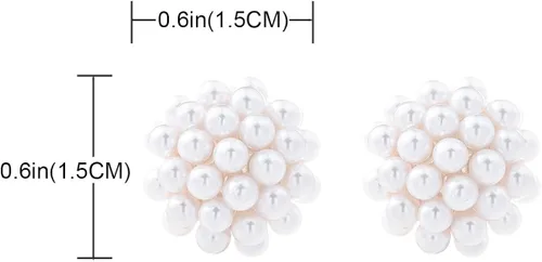 Vista 2 de YOQUCOL Aretes de tuerca con forma de racimo de perlas simuladas, sin perforar, para mujeres y niñas