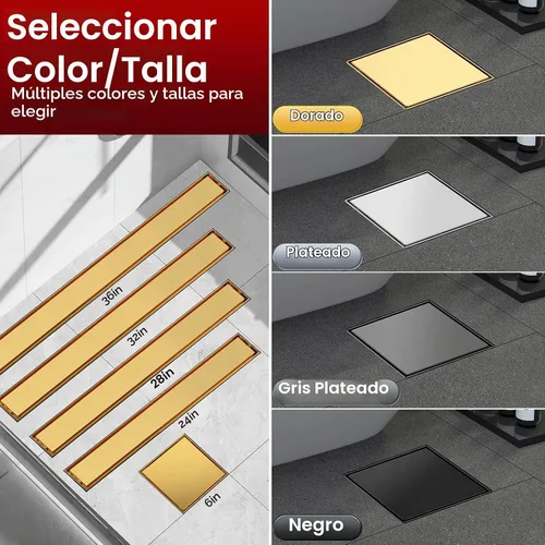 Vista 5 de DLONE® Drenaje de ducha 6 pulgadas oro cepillado con panel de inserción