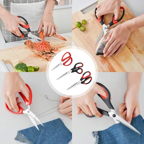 Vista 8 de Tijeras de cocina, tijeras de cocina, tijeras de oficina, paquete de 3 tijeras de alimentos, tijeras de cocina afiladas de acero inoxidable