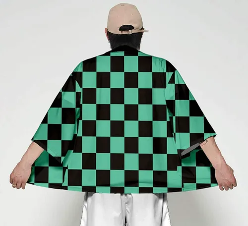 Vista 2 de Demon Slayer Kimetsu no Yaiba Tanjiro Kamado Cosplay disfraz de fiesta para hombre Kimono capa (S para altura 61.0in61 pulgadas) verde