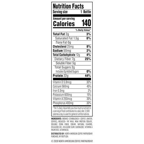 Vista 2 de Starbucks Café y proteínas, Classic Caffe, botellas de 12 onzas líquidas, (paquete de 12), 0.76 oz de proteína, 0.78 oz de azúcar, sin azúcar