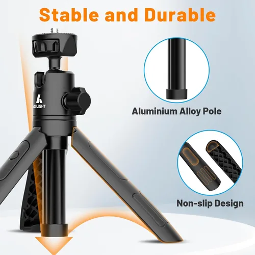 Vista 6 de Ailight Mini trípode de 11.2 pulgadas para iPhone, selfie stick con control remoto inalámbrico, portátil extensible, clip de teléfono mejorado