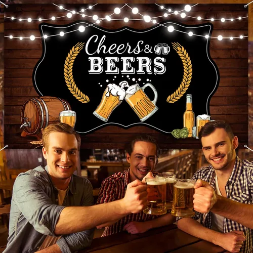 Vista 4 de Decoraciones de fiesta de animaciones y cervezas, tablero de madera rústico retro para cumpleaños de 30, 40, 50, fiesta temática de cumpleaños