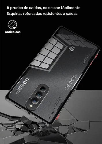 Vista 7 de QUIETIP Funda compatible con Red Magic 8 Pro / 8S Pro con protector de pantalla, marco de metal + cubierta trasera de vidrio templado transparente