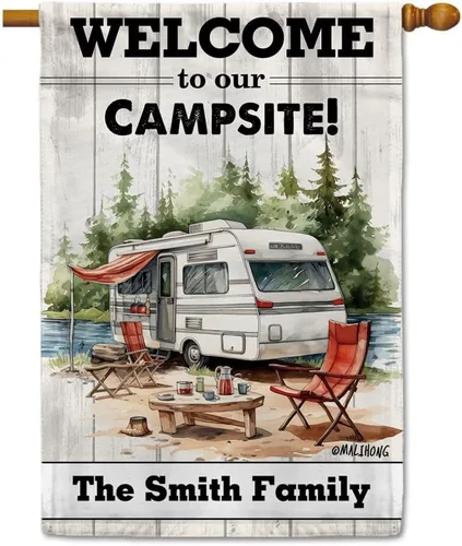 Vista 33 de Custom Welcome to Our Campsite Flag RV Camping Decor 12.5"x18" R26 Style 1