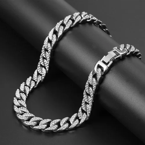 Vista 4 de Saintda Juego de collar de cadena de eslabones cubanos para hombre, gargantilla de diamantes de plata y oro de Miami para niños y mujeres