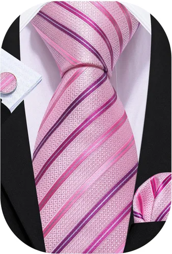 Vista 23 de Barry.Wang Juego de corbatas para hombre, corbata de seda a rayas, tejido a cuadros, gemelos formales, negocios, boda