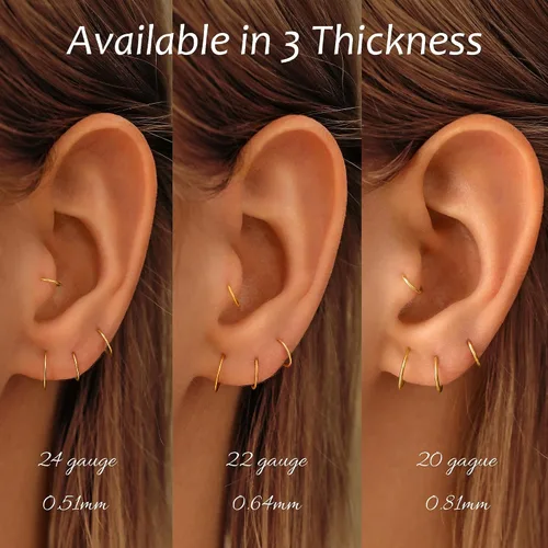 Vista 5 de Small Thin Hoop Earrings for Women,Tiny Huggie Hoop Rings for Cartilage,Helix,Targus,Conch,Nose,22g/24g/20g,14K Gold Filled/Sterling Silver/Rose
