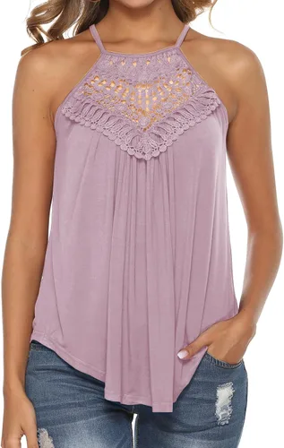 Vista 15 de Bluetime Halter Tops Women Sleeveless Crochet Flowy Cute Summer Tank Tops Negro