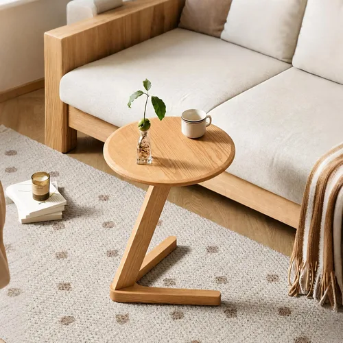 Vista 8 de 100% Solid Wood Rolling Side Table, Mobile End Table with Wheels Oak