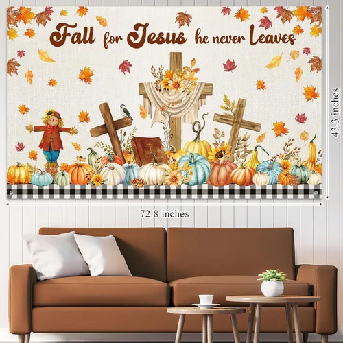Vista 3 de Harloon Decoración de pancarta de otoño para Jesús, decoración de calabaza de Acción de Gracias, telón de fondo de fiesta de otoño, Acción