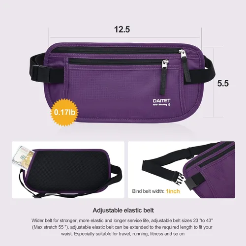 Vista 28 de DAITET Cinturón de dinero, soporte para pasaporte, cartera de viaje oculta segura con bloqueo RFID, riñonera encubierta (negro), Negro, Rfid