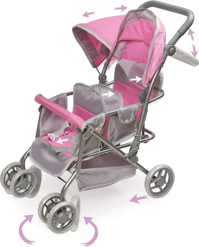 Vista 9 de Badger Basket carriola doble para muñecas - Carrito para muñeca bebé con asientos ajustables y canastilla de almacenamiento - Se ajusta a muñecas