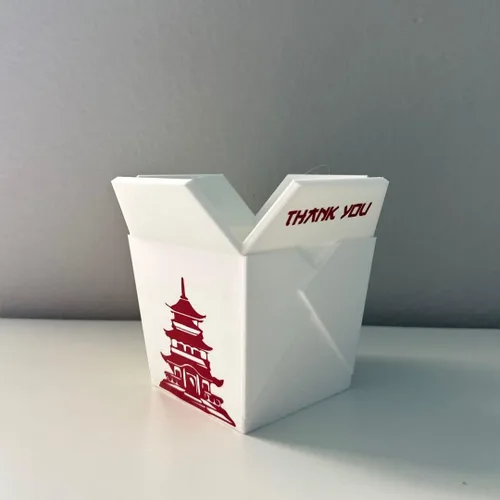 Vista 3 de Maceta para Plantas de Interior, Caja China para Llevar Blanca con Dos Palillos (Gratis) Impresa en 3D - Maceta Única para Interior con Orificio
