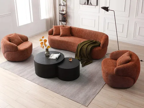 Vista 4 de Silla giratoria naranja con forma de barril, moderno círculo redondo individual con almohada para sala de estar, dormitorio, espacio pequeño, tela