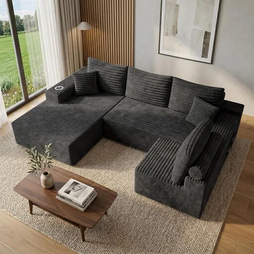 Vista 24 de Sofás seccionales de nube de gran tamaño para sala de estar, sofá modular de 7 plazas en forma de U de 122 pulgadas con diván, asiento profundo