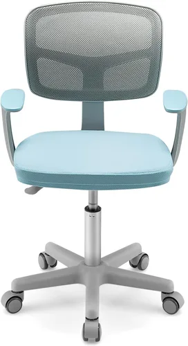 Vista 8 de GLACER Silla de escritorio para niños, silla de estudio giratoria de malla ajustable con ruedas, brazos, silla ergonómica para computadora con Azul