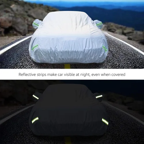 Vista 6 de Amazon BasicsCubierta de coche a prueba de intemperie de plata - 150d Oxford, sedanes hasta 170