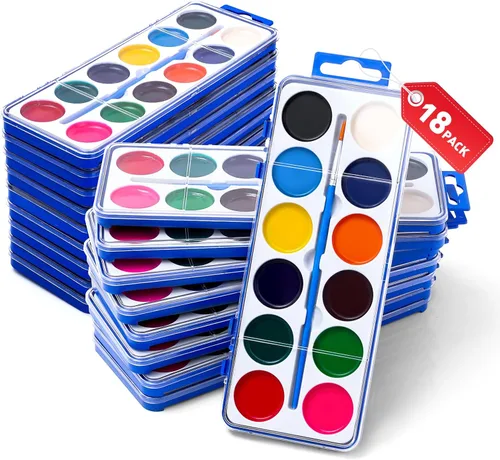 Vista 7 de Juego de 100 pinturas de acuarela para niños, 12 colores de acuarelas con pincel, juego de pintura de acuarela para niños para recuerdos de fiesta