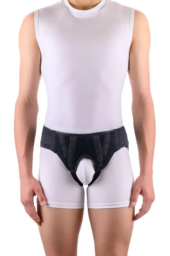 Vista 2 de FlexaMed Hernia Gear - Cinturón doble para hernia inguinal, color negro (S 26-30)