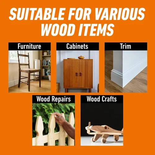 Vista 5 de Gorilla Pegamento para madera, proyectos de carpintería para interiores y exteriores, pintable, lijable, resistente a la humedad, sujeción