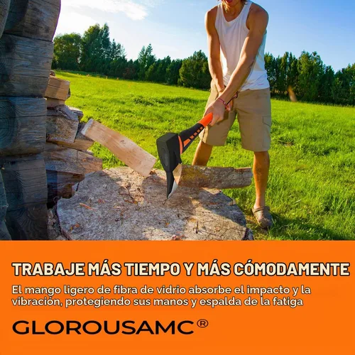 Vista 5 de Hacha de corte, hacha de mano, hacha de campamento para dividir leña y cortar ramas, hacha de cortar madera de 5.5 lb con mango de fibra de vidrio