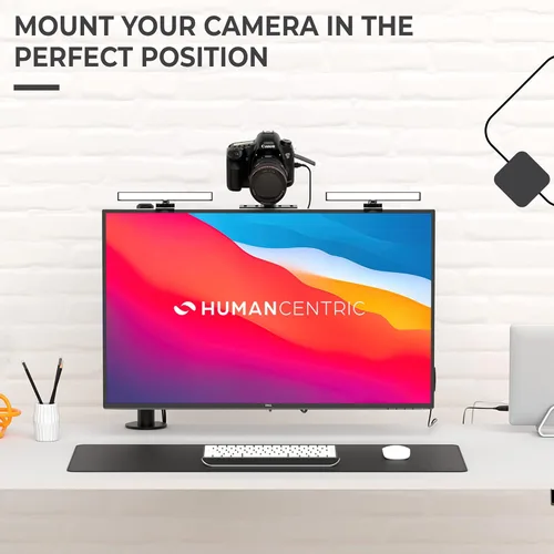 Vista 2 de HumanCentric Montura para Monitor DSLR Pequeña, Montaje de Cámara de Escritorio, Luz para Webcam, Estante para Micrófono para Brazo VESA de Monitor