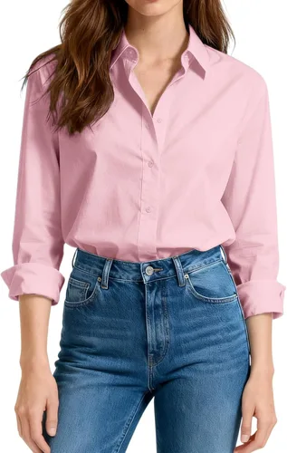Vista 12 de Camisas de vestir ajustadas de algodón para mujer, blusas de manga larga para oficina, blusas con cuello
