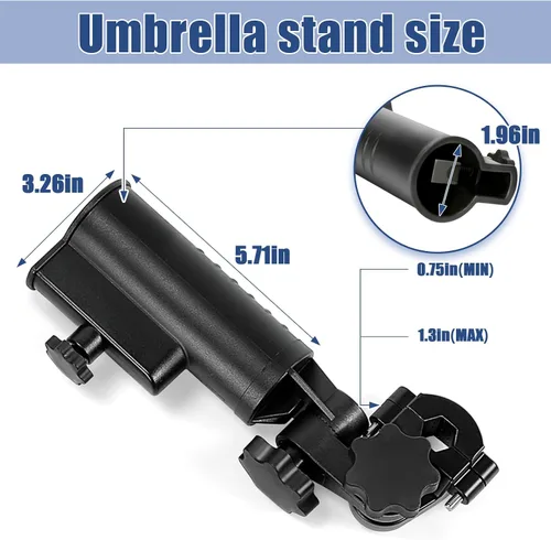 Vista 6 de Soporte de paraguas de carrito de golf resistente, base de aleación de aluminio ajustable de 180°, resistente al viento, soporte universal