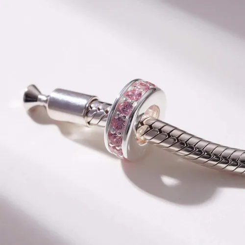 Vista 5 de 925 plata esterlina espaciador encanto grano con CZ transparente para pulseras Pandora Charms