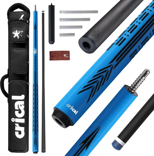 Vista 10 de CRICAL Carbon Fiber Pool Cue Stick Set, 58 Inch Low Deflection Pro Taper Shaft, 12.5mm Tip, 3/8x8 Joint, 3D Wrapless Grip, Hard Case, Extension