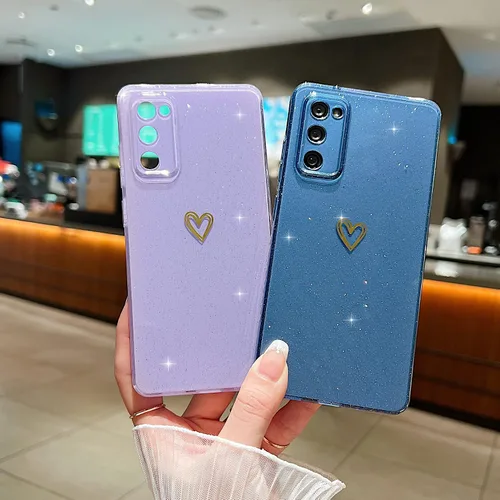 Vista 4 de Funda compatible con Samsung Galaxy S20 FE 5G, diseño de corazón de amor, TPU suave a prueba de golpes, funda protectora brillante con purpurina