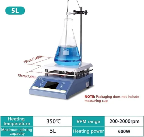 Vista 2 de 5L Lab Magnetic Stirrer,200-2000 RPM,600W,Temperature/Speed Adjustment,Digital Display Heating,with Stir Bar/Fuse/Bracket/Temperature Probe