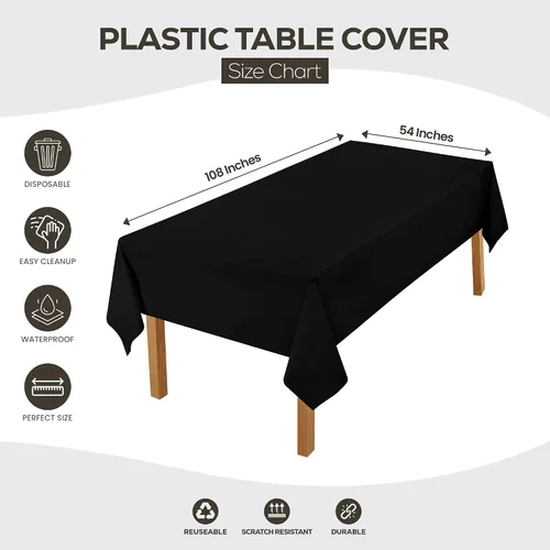 Vista 2 de Utopia Kitchen Mantel de plástico desechable (paquete de 6 unidades, 54 x 108 pulgadas), mantel rectangular negro, impermeable, resistente a